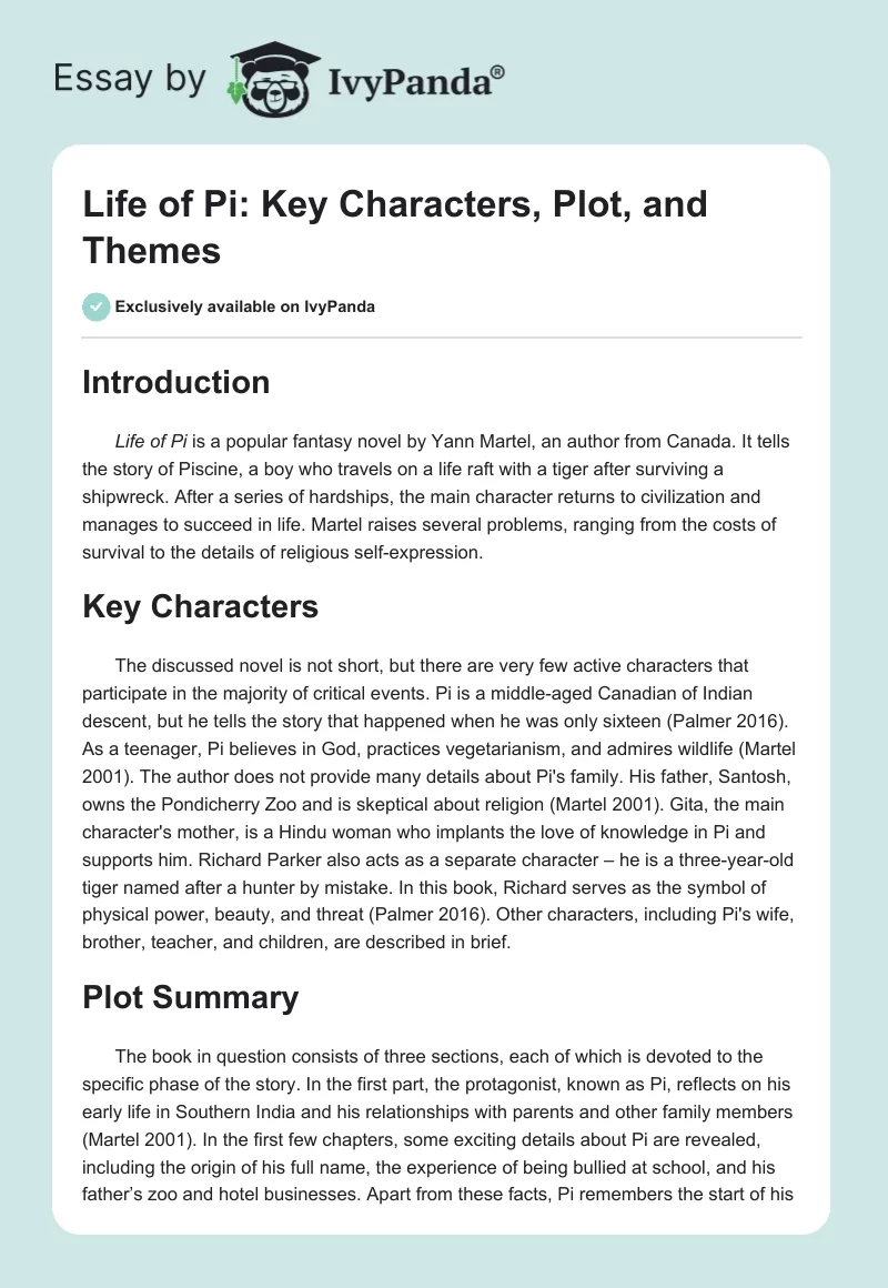 Life of Pi: Key Characters, Plot, and Themes. Page 1