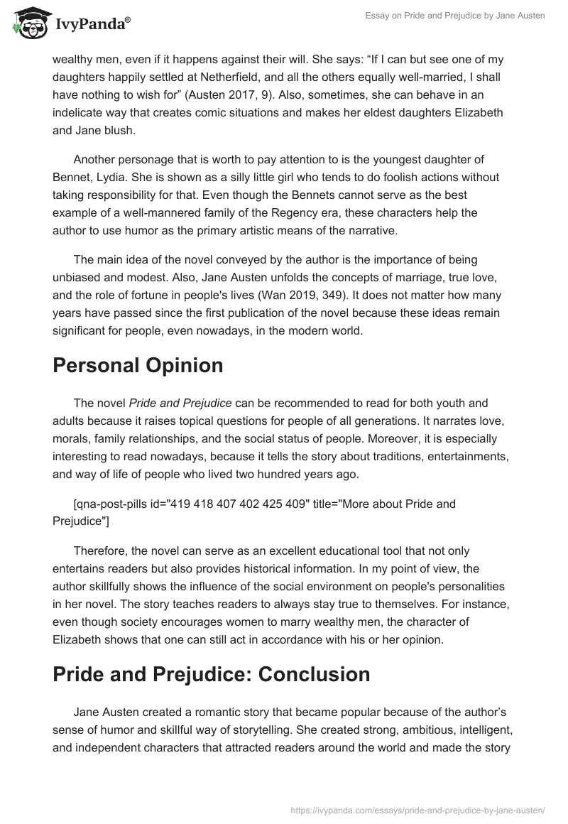Essay on Pride and Prejudice by Jane Austen. Page 3