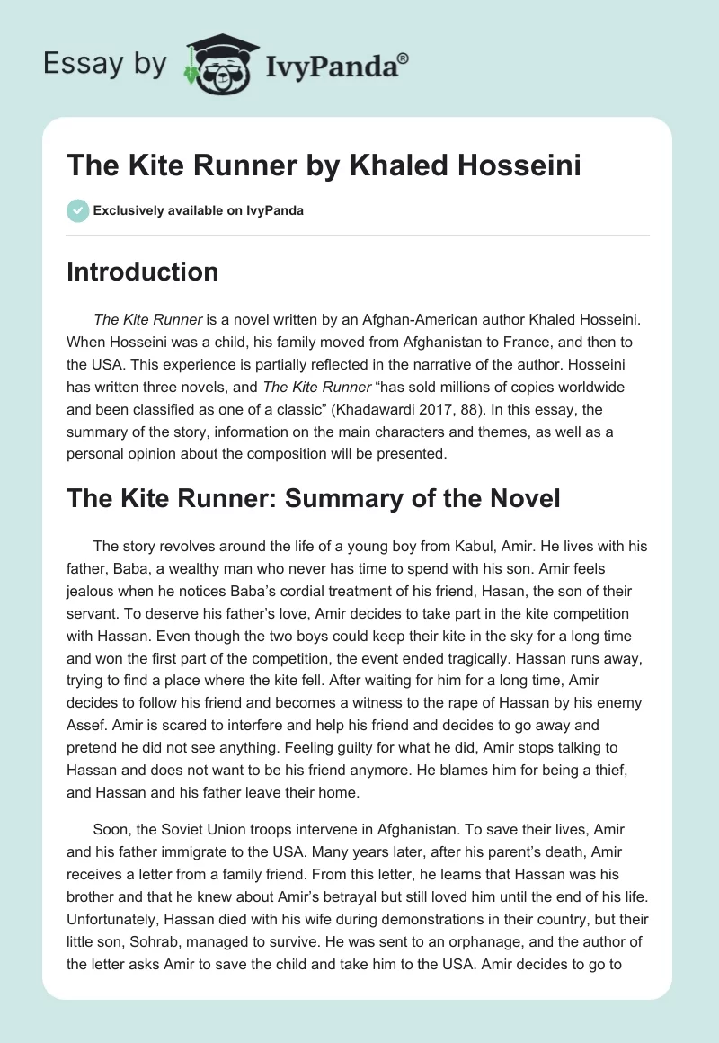 The Kite Runner by Khaled Hosseini. Page 1
