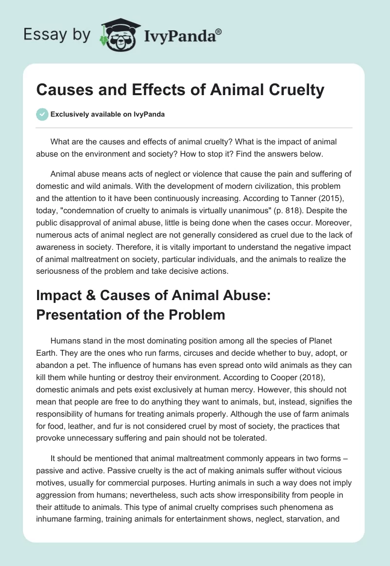 Causes and Effects of Animal Cruelty. Page 1