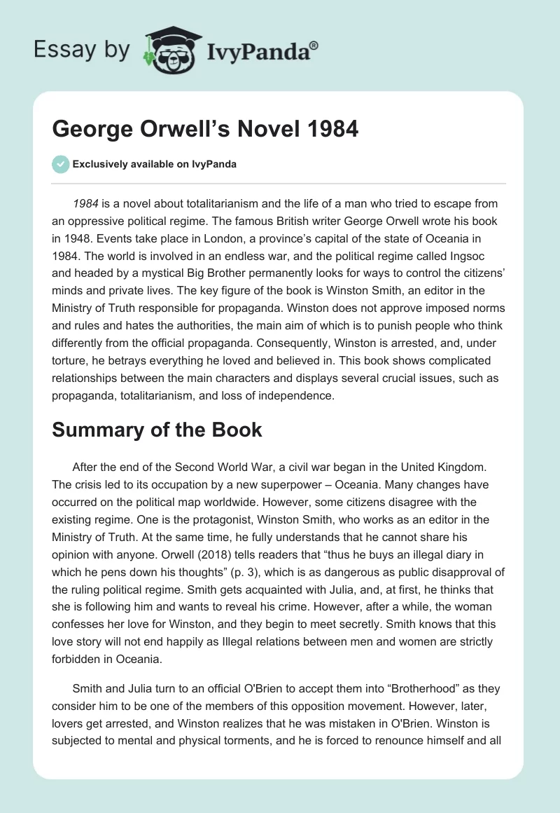 George Orwell’s Novel 1984. Page 1