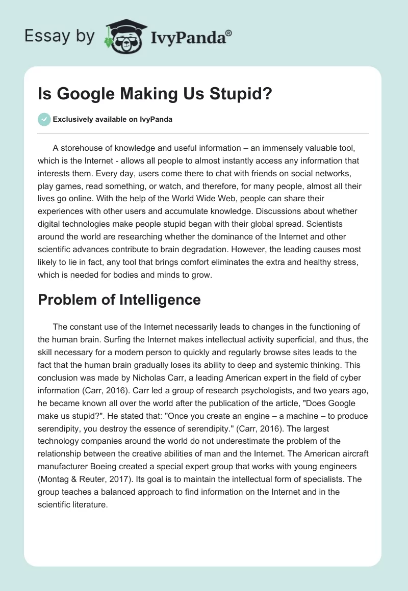 Google and Stupidity. Page 1