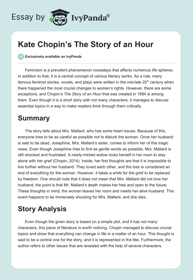 Kate Chopin’s The Story of an Hour. Page 1