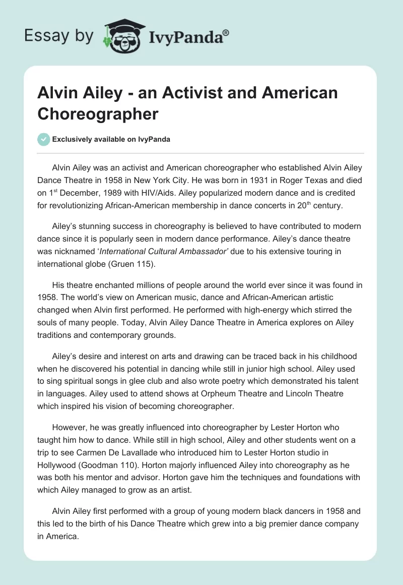 Alvin Ailey - an Activist and American Choreographer. Page 1
