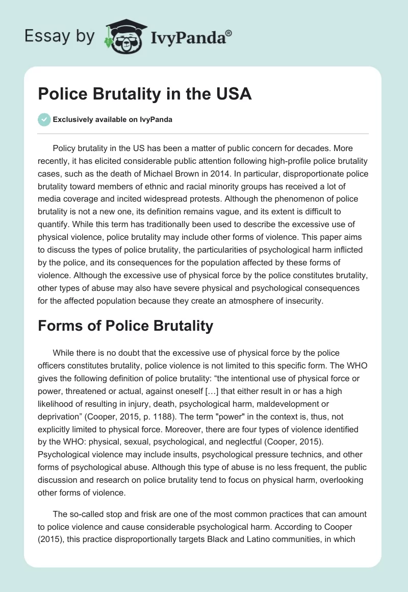 Police Brutality in the USA. Page 1