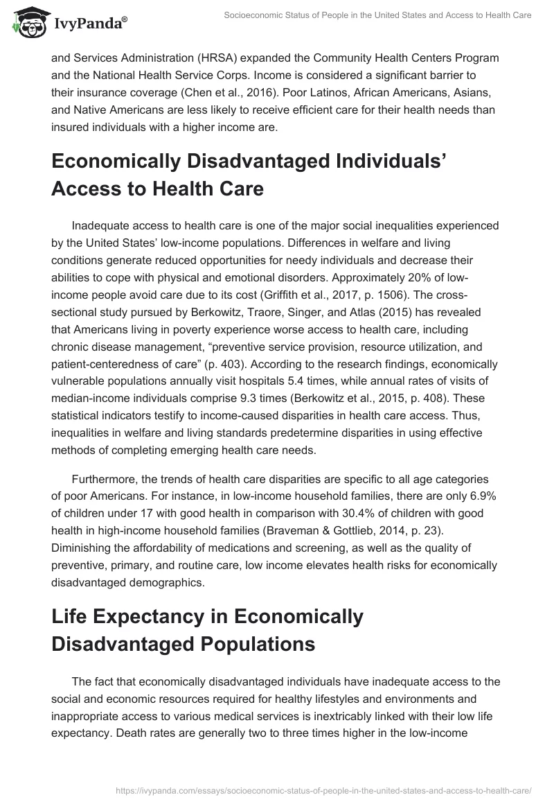 Socioeconomic Status of People in the United States and Access to Health Care. Page 2