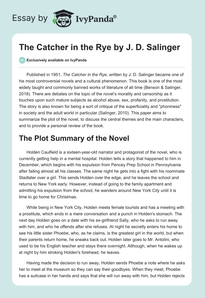 J.D. Salinger’s ‘The Catcher in the Rye’ - Themes and Insights. Page 1
