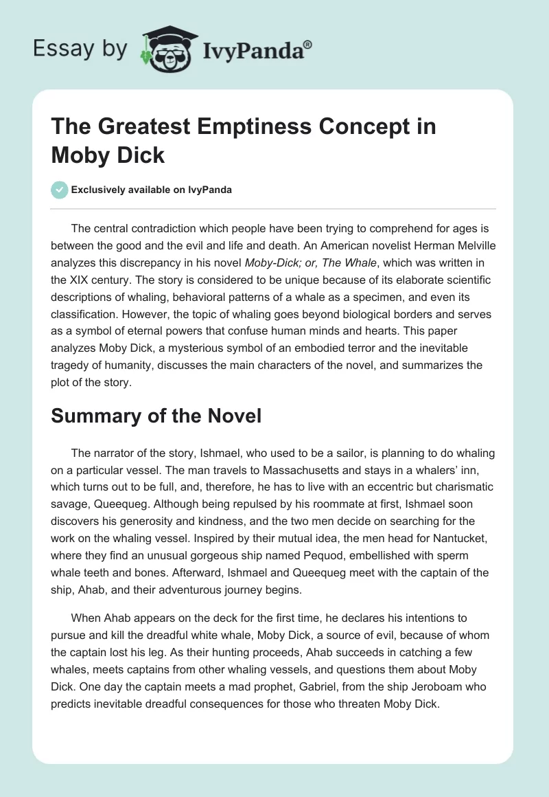 The Greatest Emptiness Concept in Moby Dick. Page 1