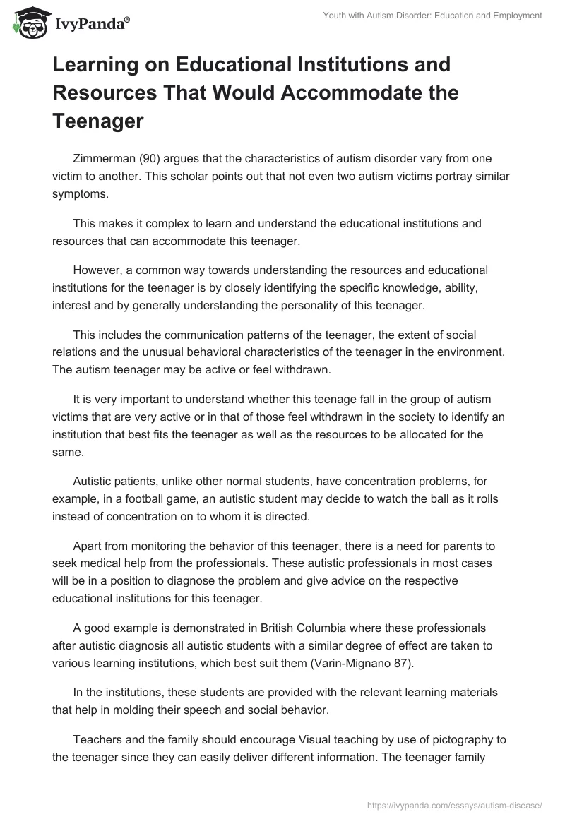 Youth With Autism Disorder: Education and Employment. Page 2