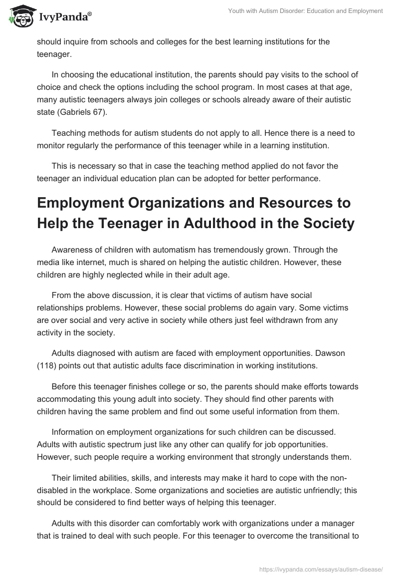 Youth With Autism Disorder: Education and Employment. Page 3