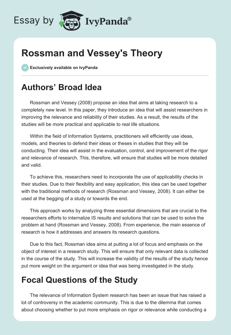 Rossman and Vessey's Theory. Page 1