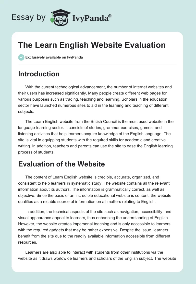 The Learn English Website Evaluation. Page 1