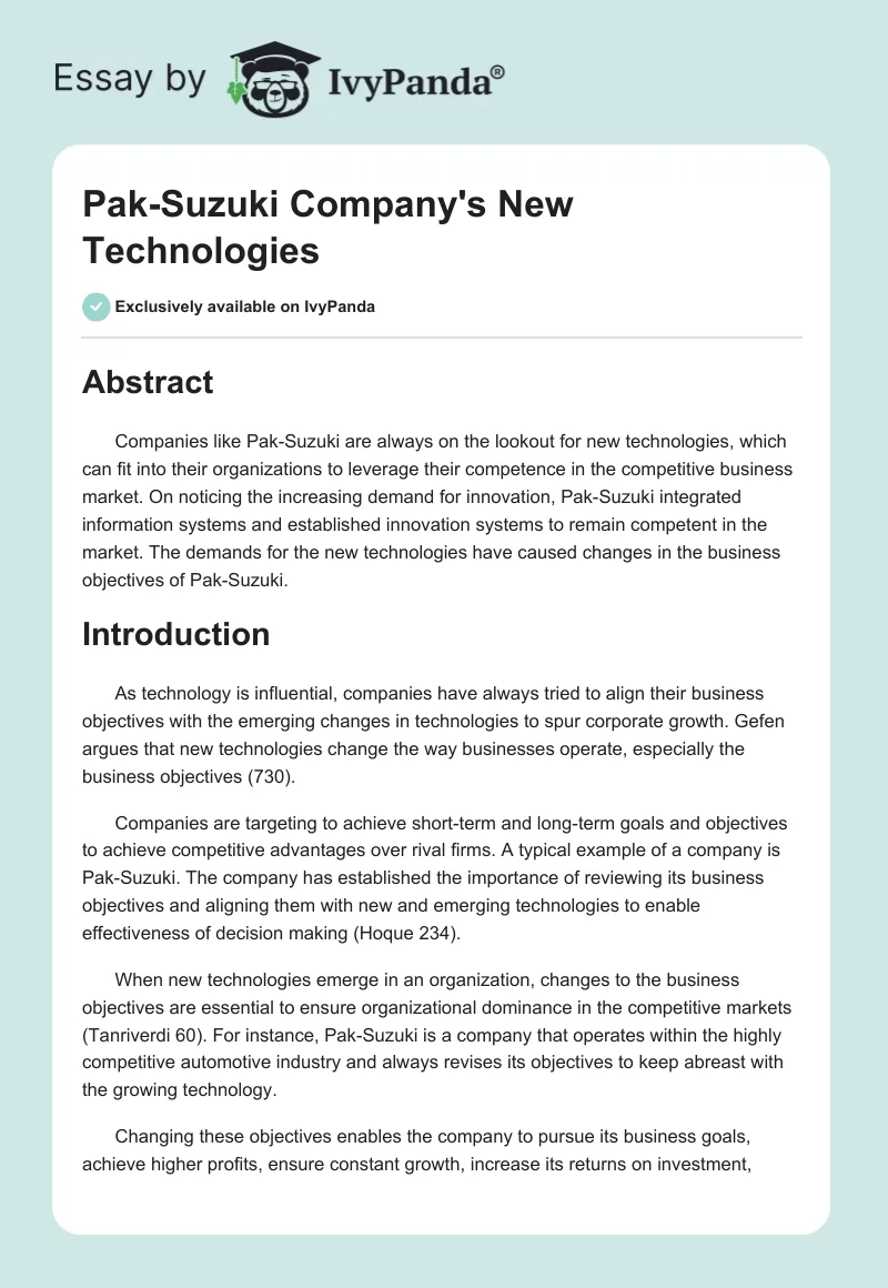 Pak-Suzuki Company's New Technologies. Page 1