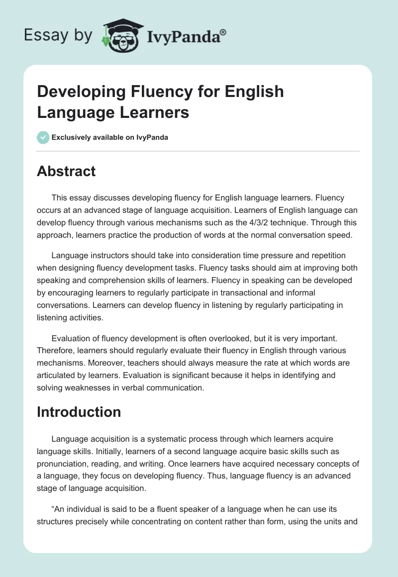 Developing Fluency for English Language Learners. Page 1
