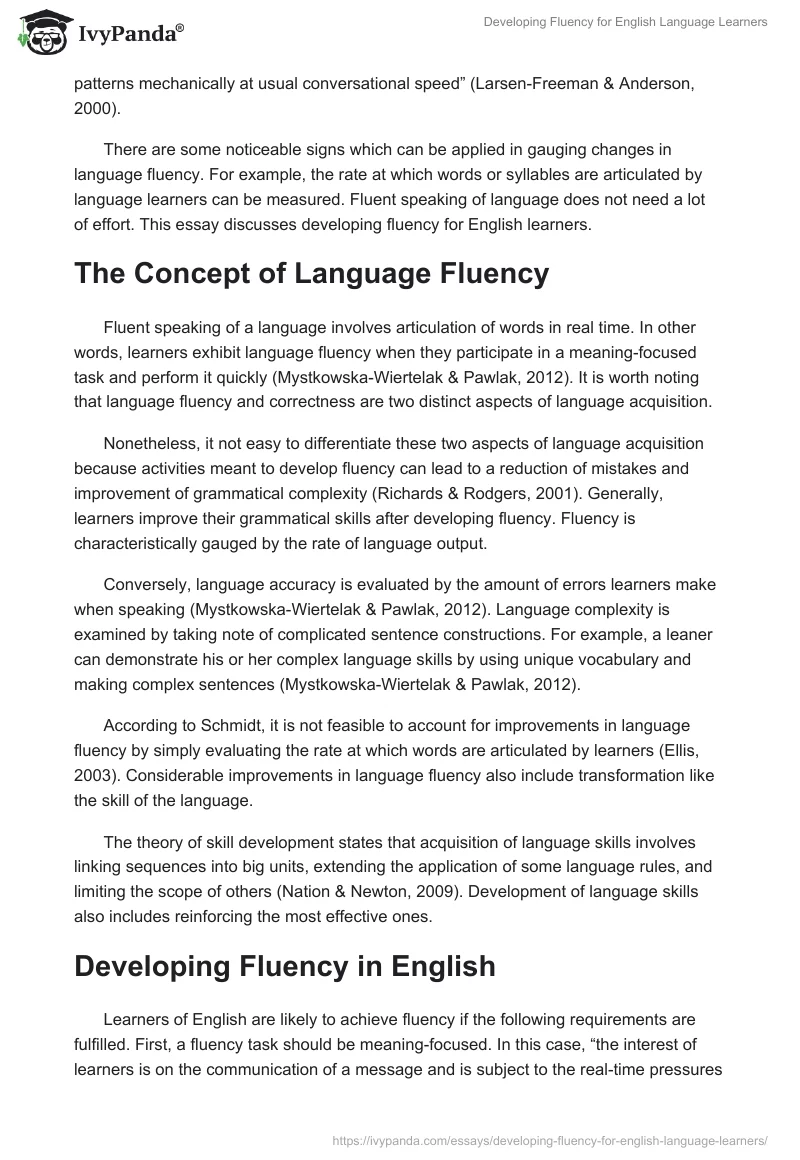 Developing Fluency for English Language Learners. Page 2