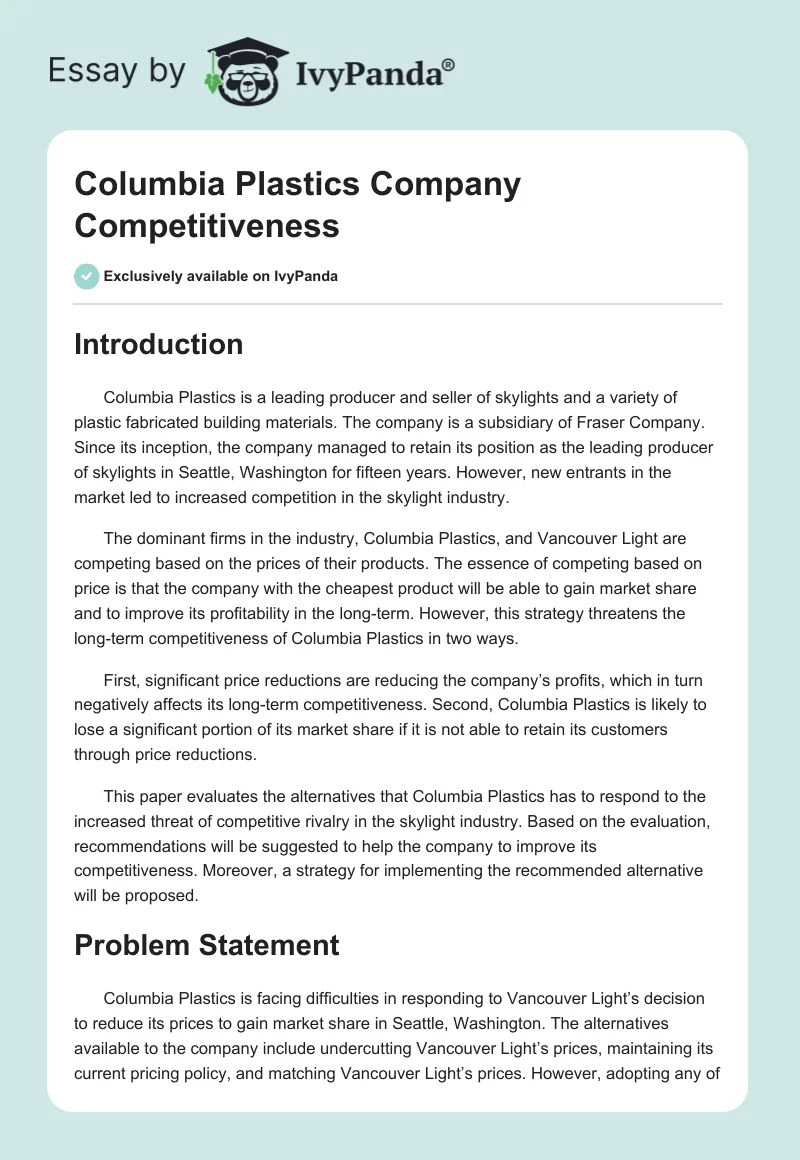 Columbia Plastics Company Competitiveness. Page 1