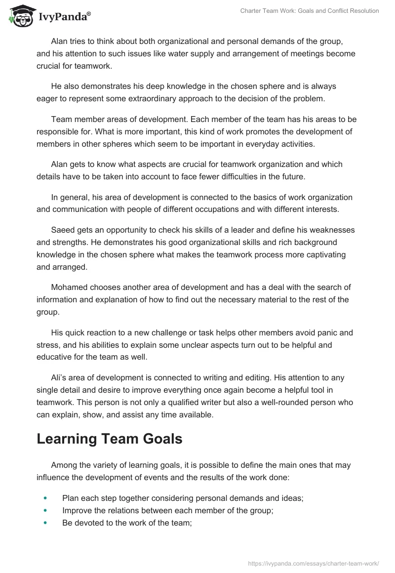 Charter Team Work: Goals and Conflict Resolution. Page 2