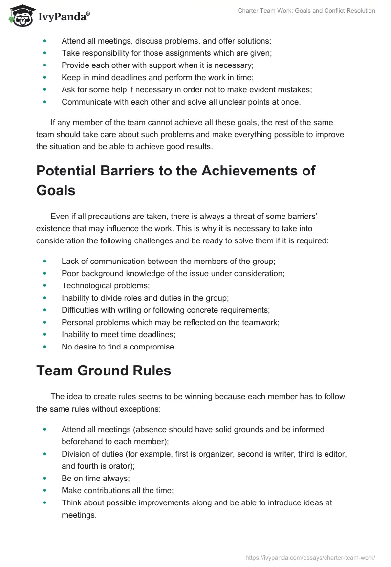 Charter Team Work: Goals and Conflict Resolution. Page 3