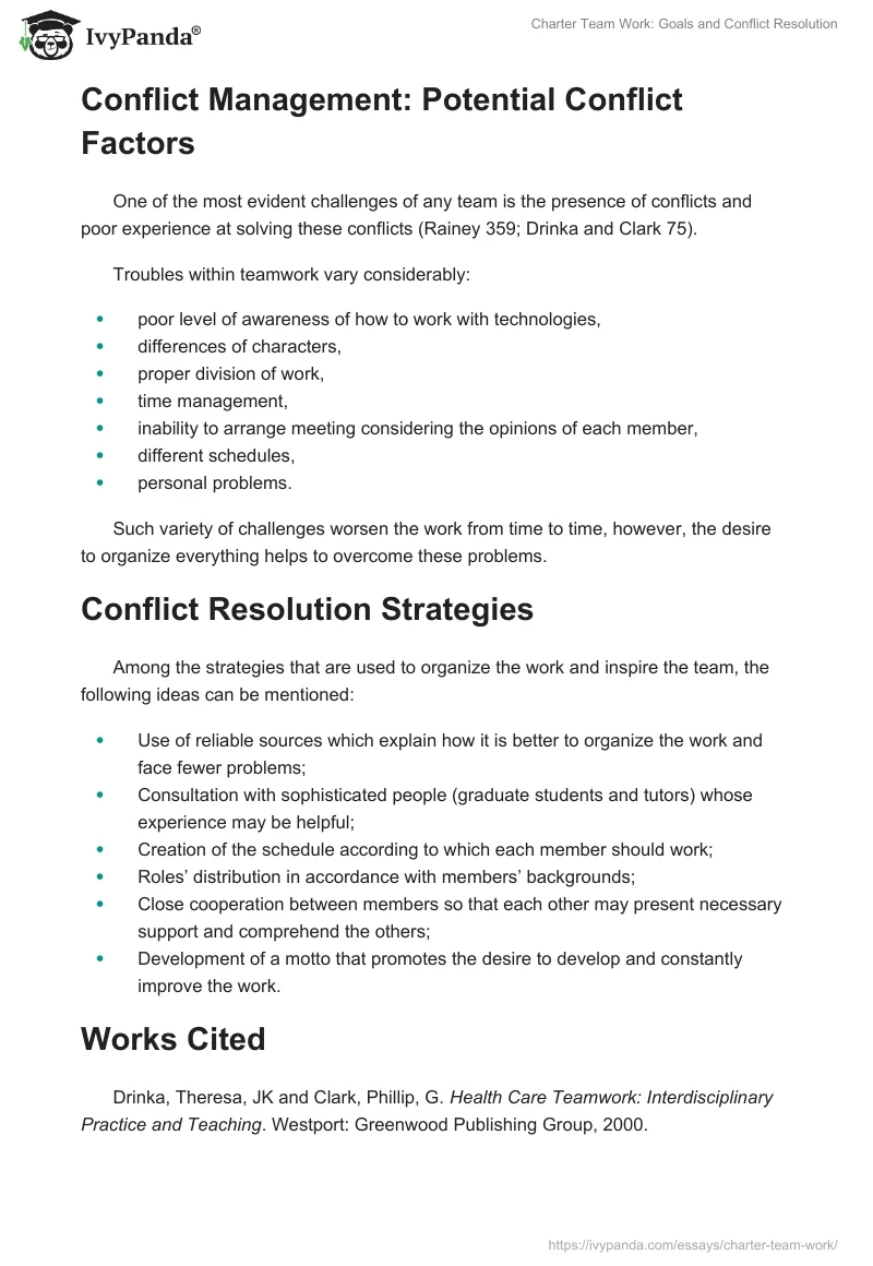 Charter Team Work: Goals and Conflict Resolution. Page 4