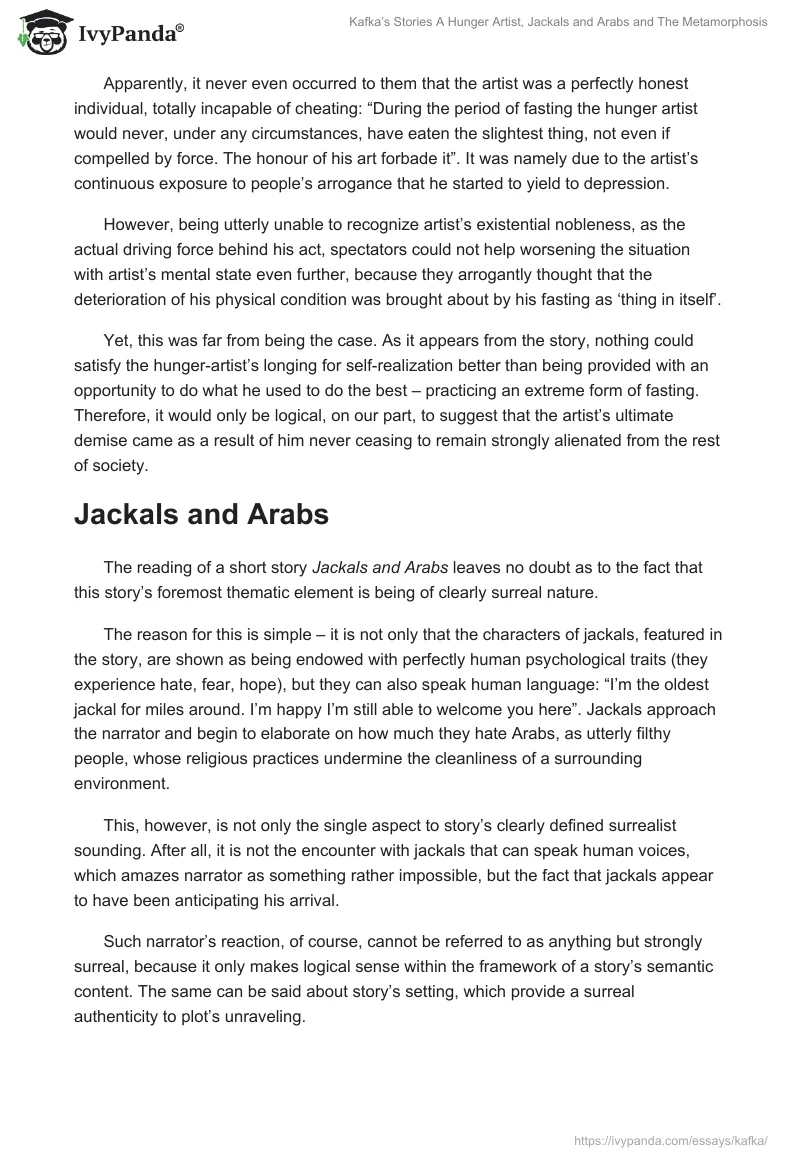 Kafka’s Stories "A Hunger Artist", "Jackals and Arabs" and "The Metamorphosis". Page 2