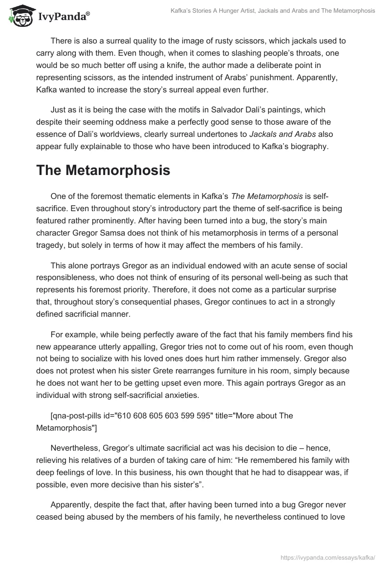 Kafka’s Stories "A Hunger Artist", "Jackals and Arabs" and "The Metamorphosis". Page 3