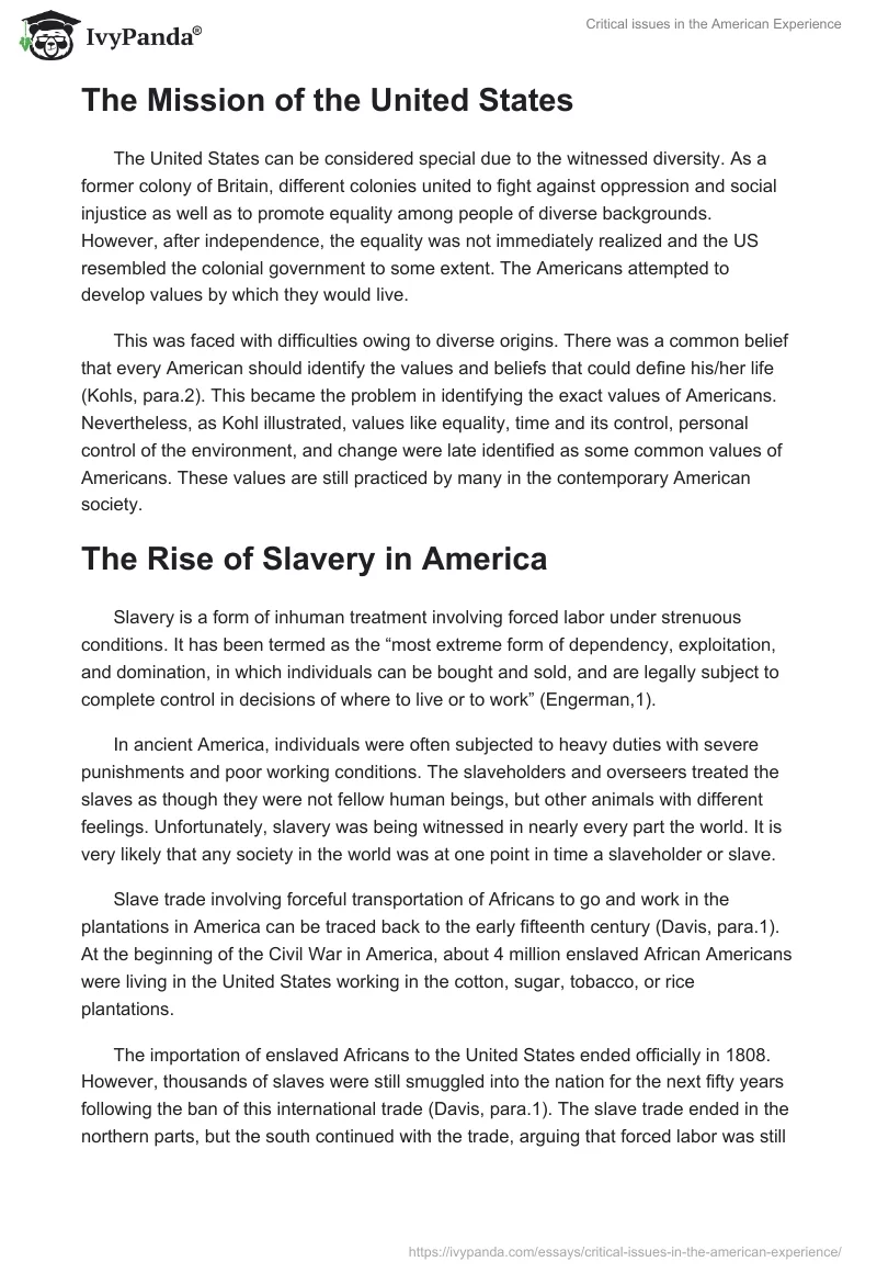 Critical issues in the American Experience. Page 2
