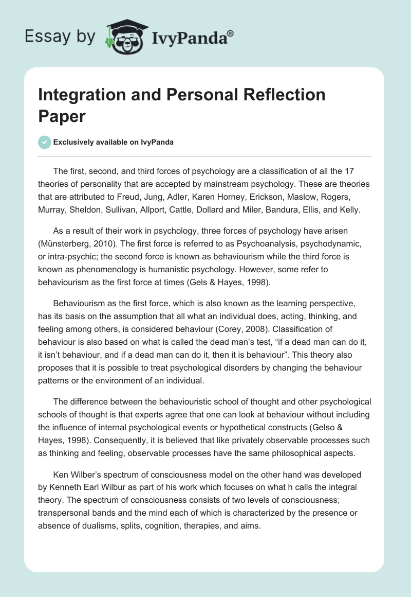 Integration and Personal Reflection Paper. Page 1