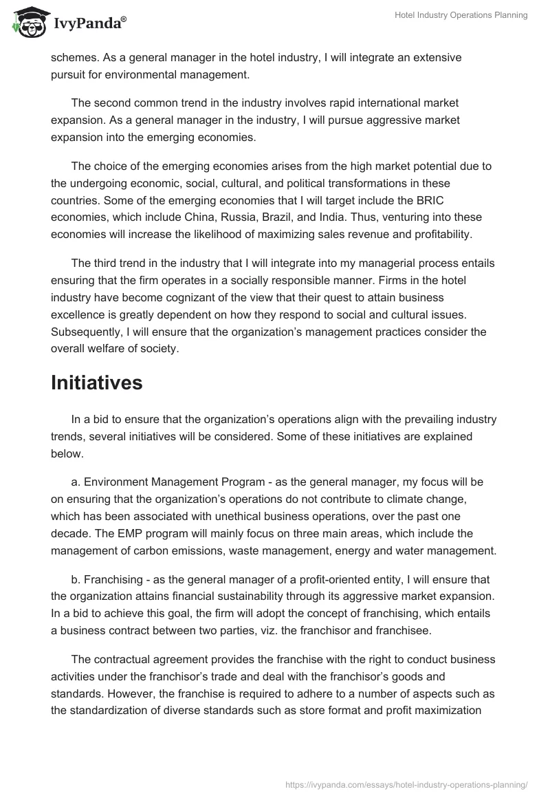 Hotel Industry Operations Planning. Page 2