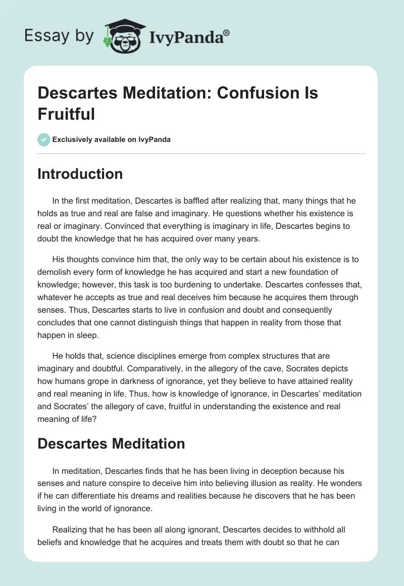 Descartes Meditation: Confusion Is Fruitful. Page 1
