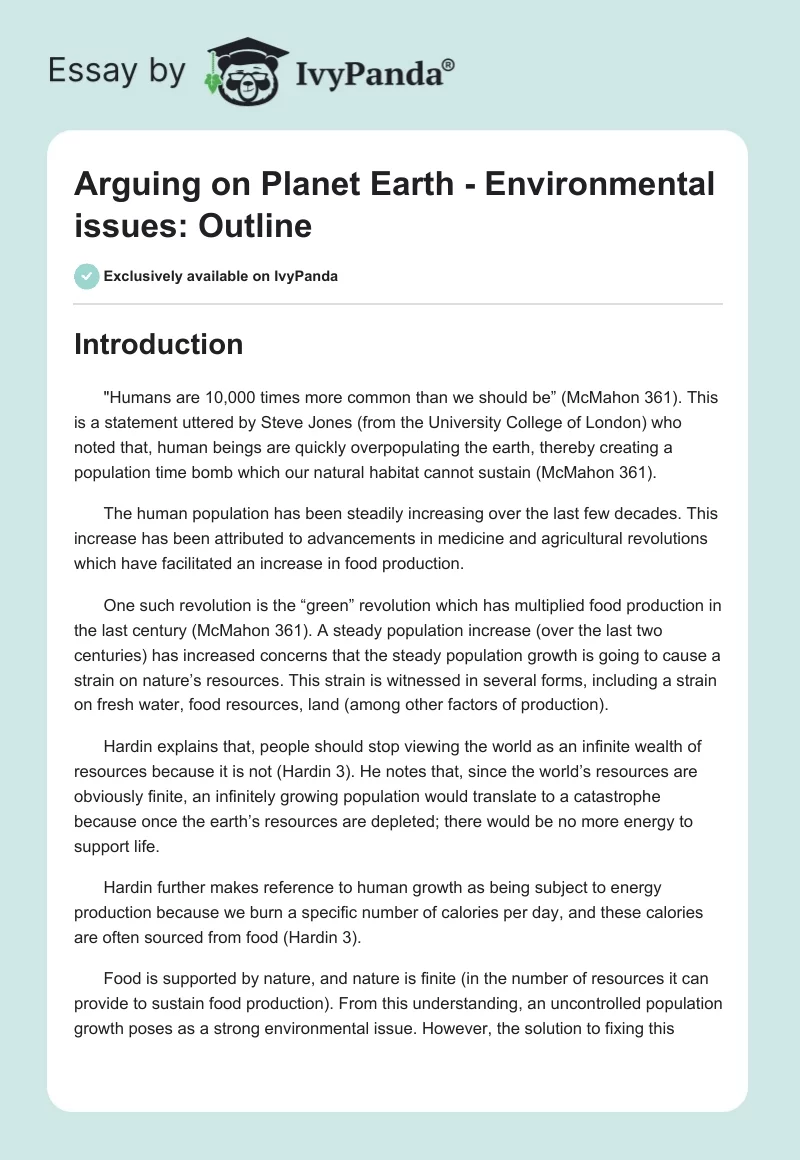 Arguing on Planet Earth - Environmental issues: Outline. Page 1