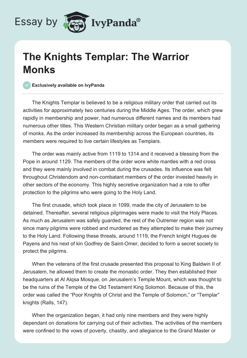 The Knights Templar: The Warrior Monks. Page 1