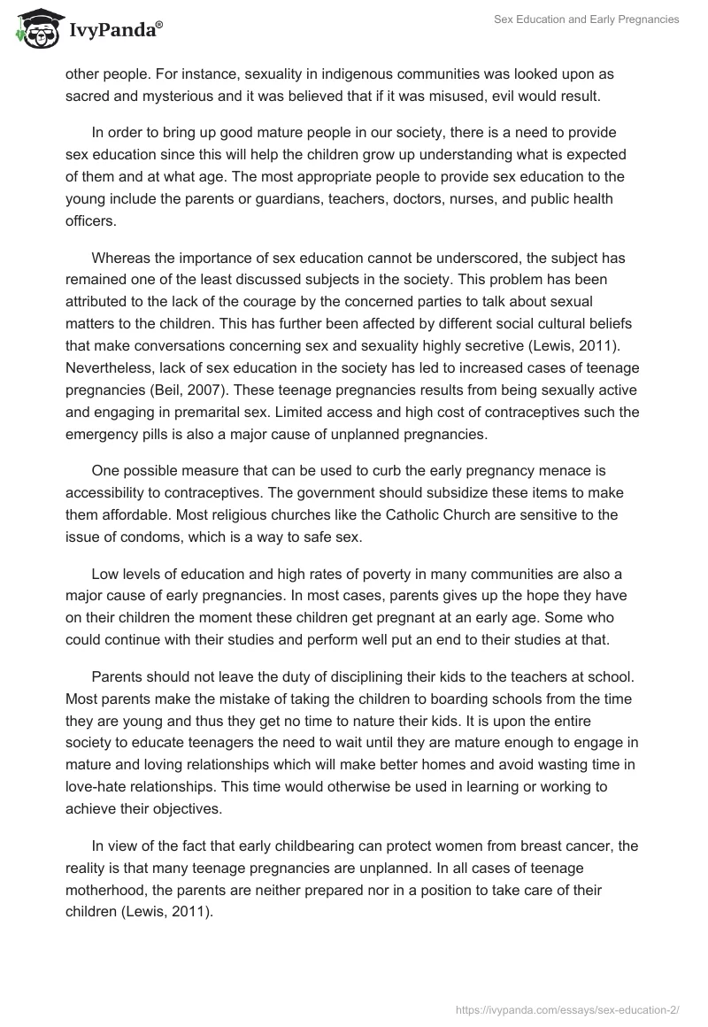 Sex Education and Early Pregnancies. Page 2