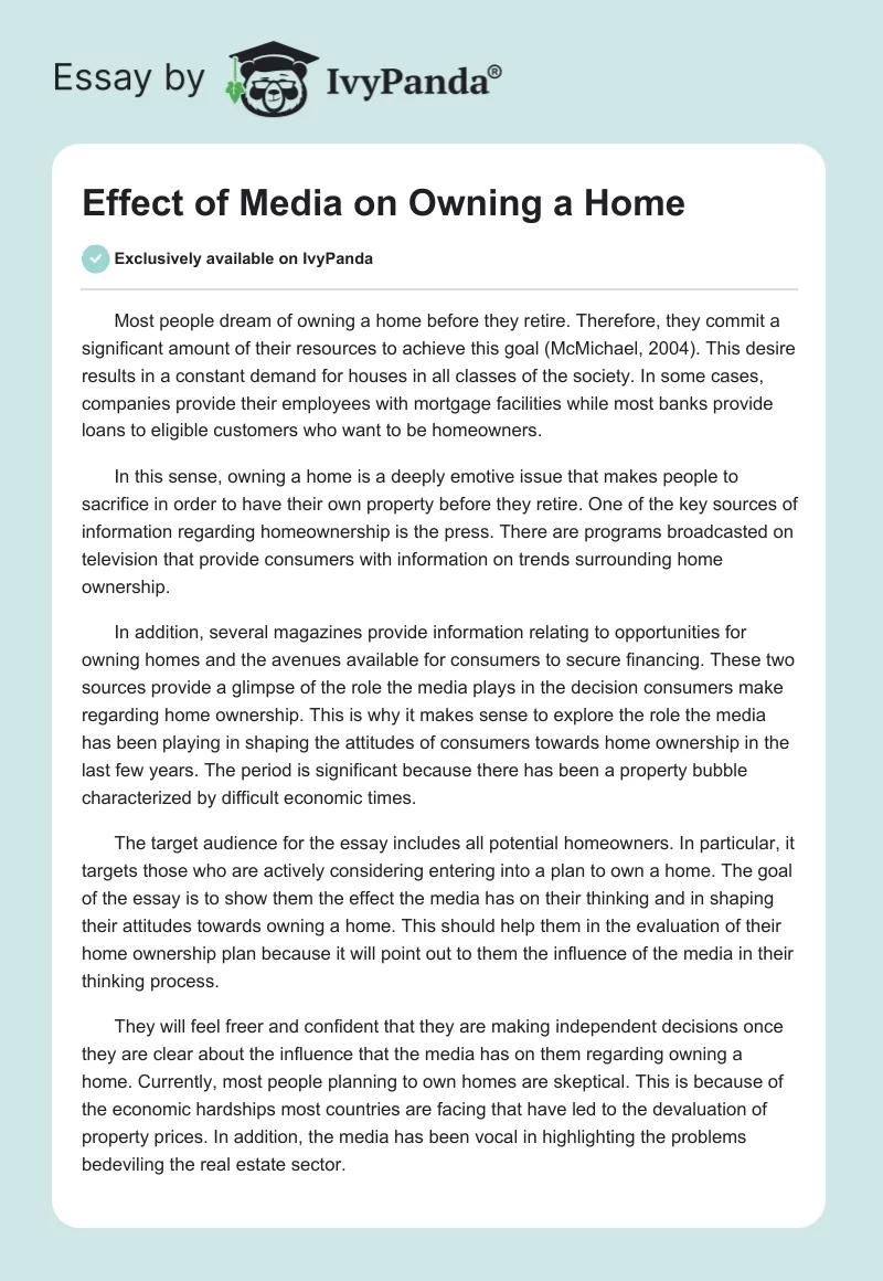 Effect of Media on Owning a Home. Page 1