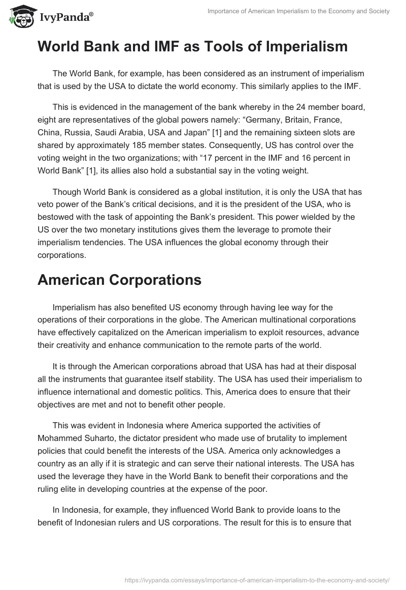 Importance of American Imperialism to the Economy and Society. Page 2