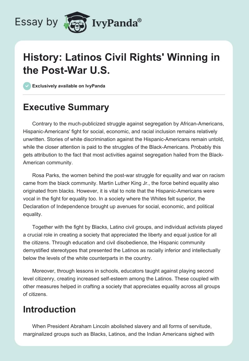 History: Latinos Civil Rights' Winning in the Post-War U.S.. Page 1