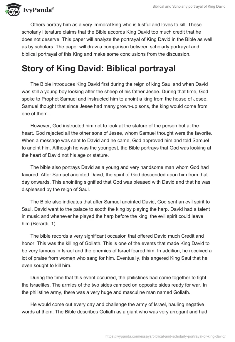 Biblical and Scholarly portrayal of King David. Page 2