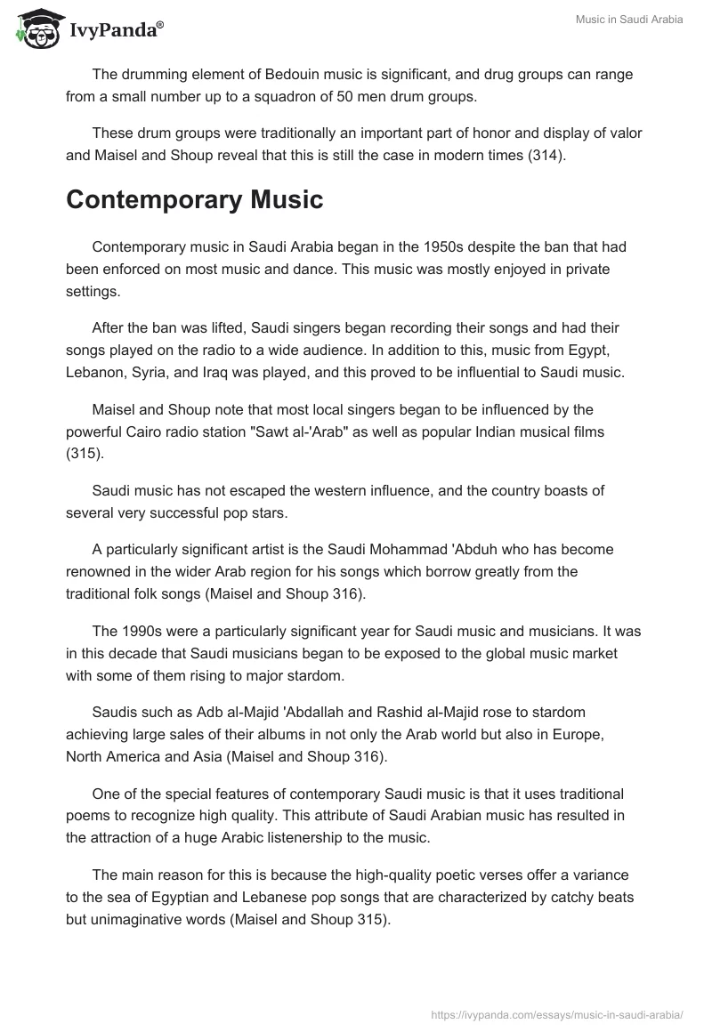 Music in Saudi Arabia - 1956 Words | Research Paper Example