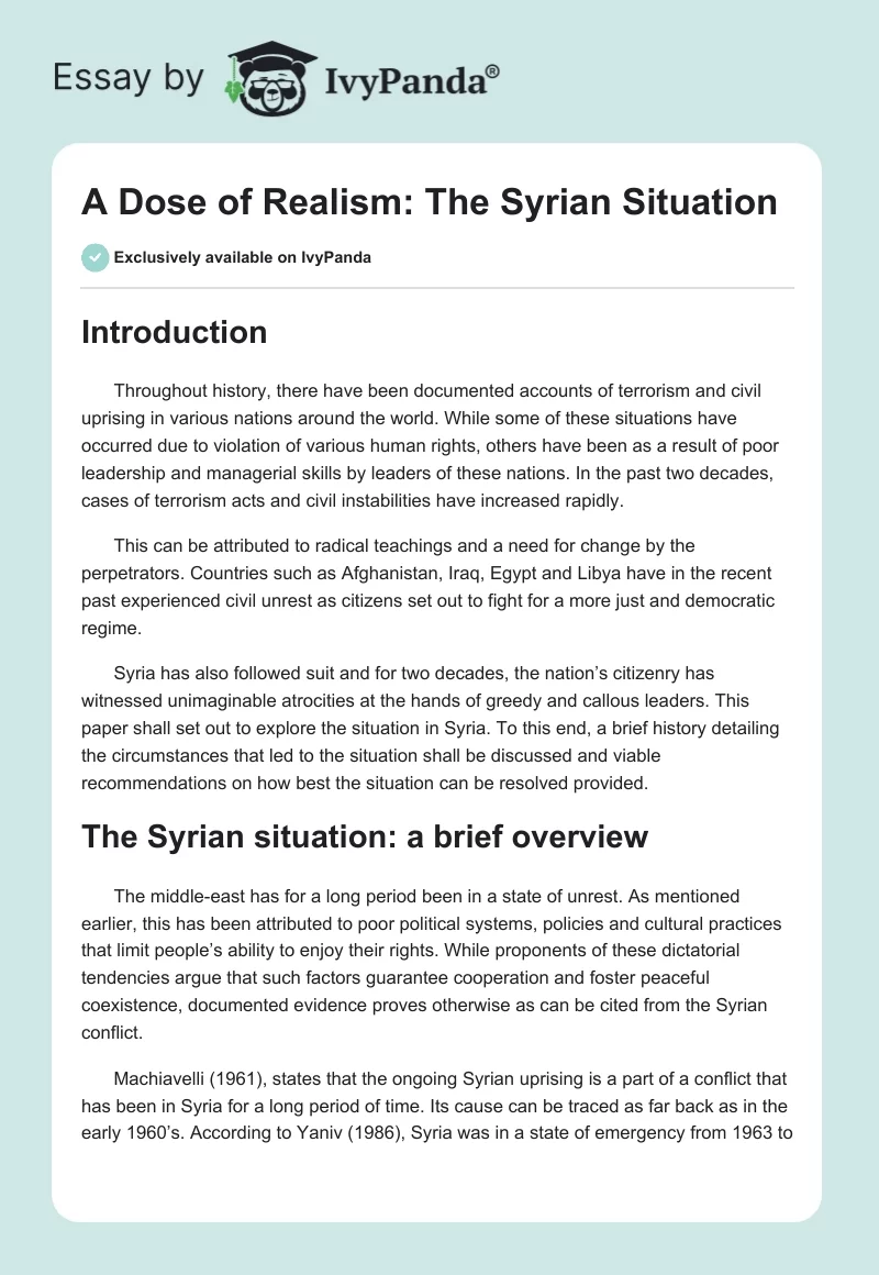 A Dose of Realism: The Syrian Situation. Page 1