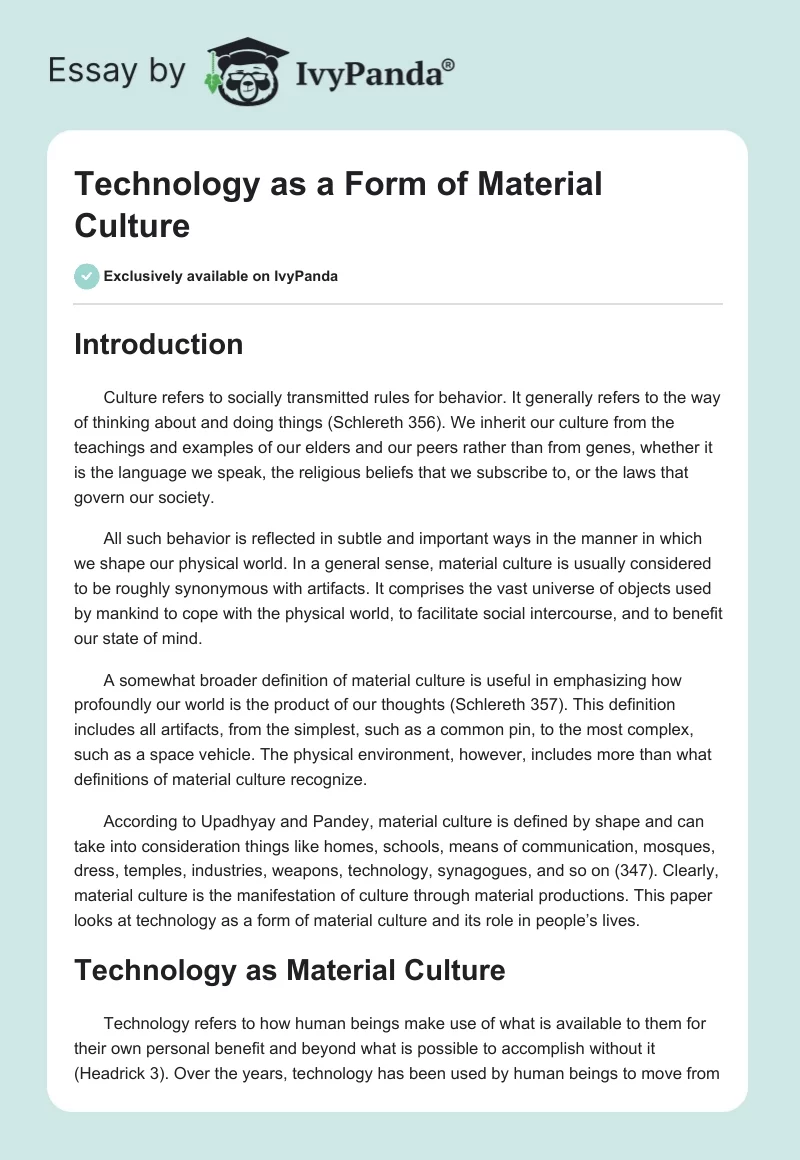 Technology as a Form of Material Culture. Page 1