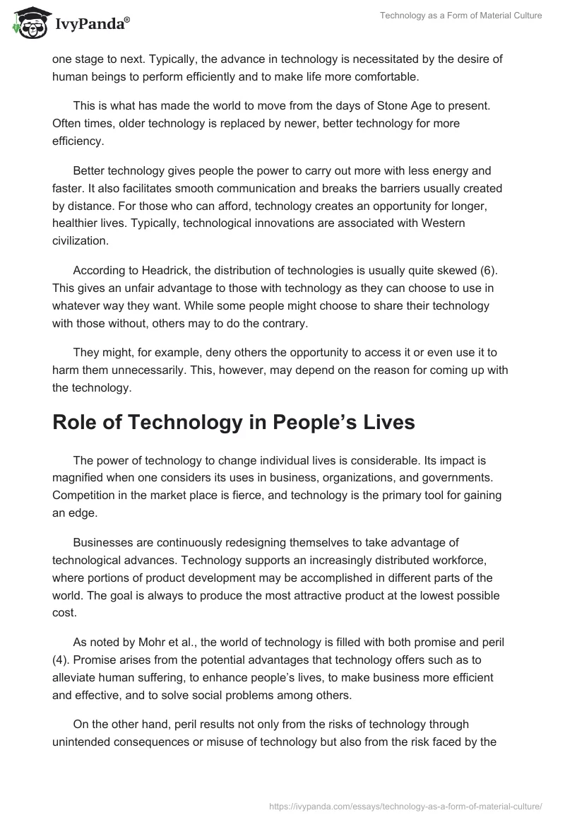 Technology as a Form of Material Culture. Page 2