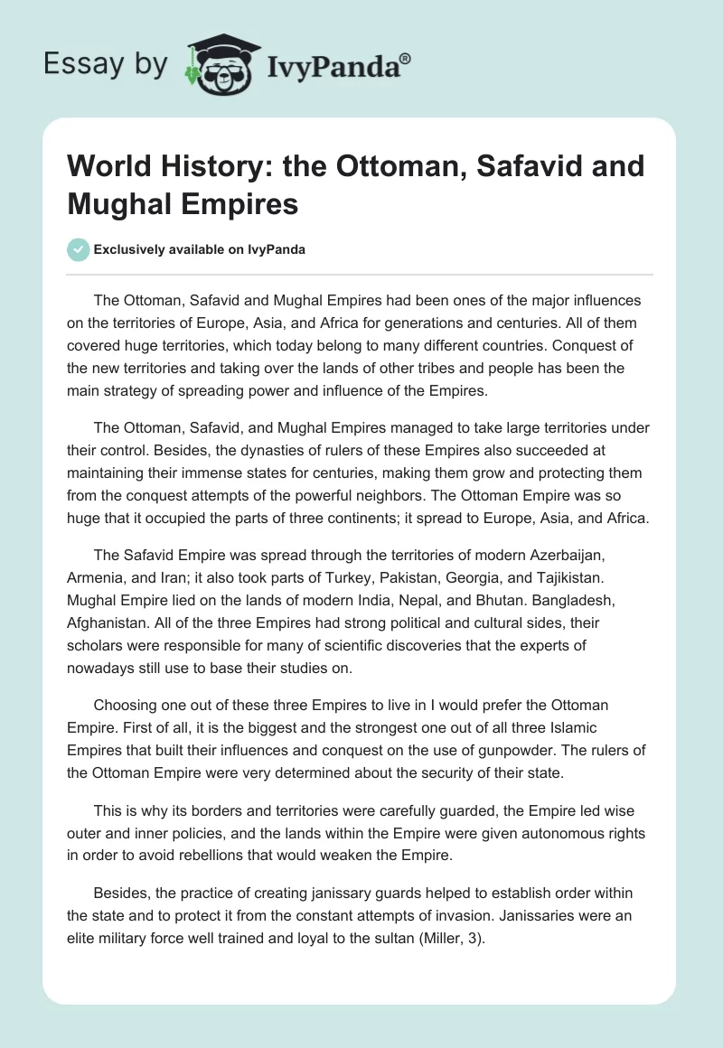 World History: the Ottoman, Safavid and Mughal Empires. Page 1