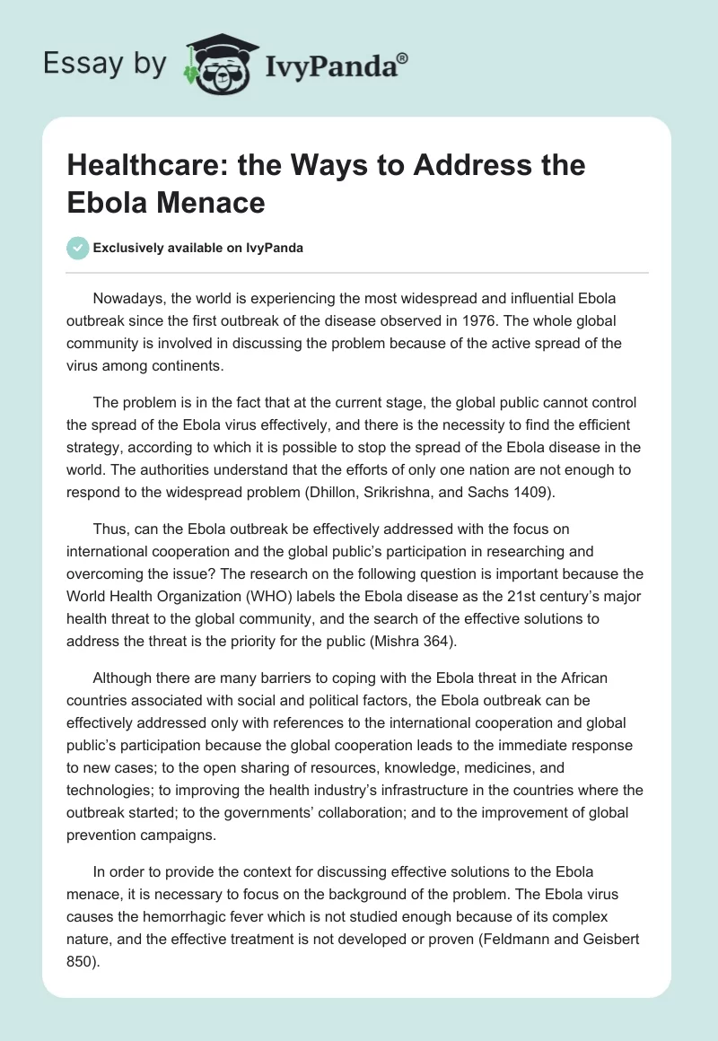 Healthcare: the Ways to Address the Ebola Menace. Page 1