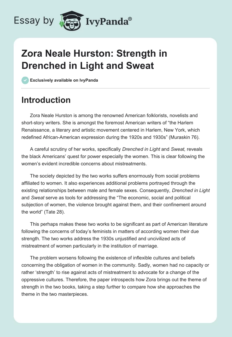 Zora Neale Hurston: Strength in "Drenched in Light" and "Sweat". Page 1