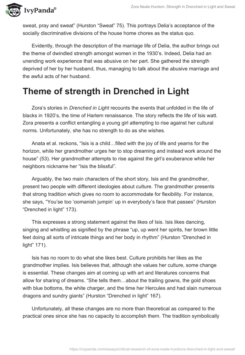 Zora Neale Hurston: Strength in "Drenched in Light" and "Sweat". Page 3