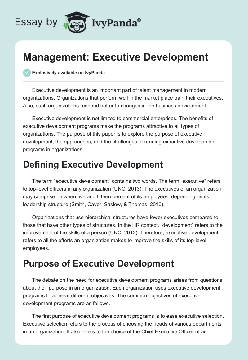 Management: Executive Development. Page 1
