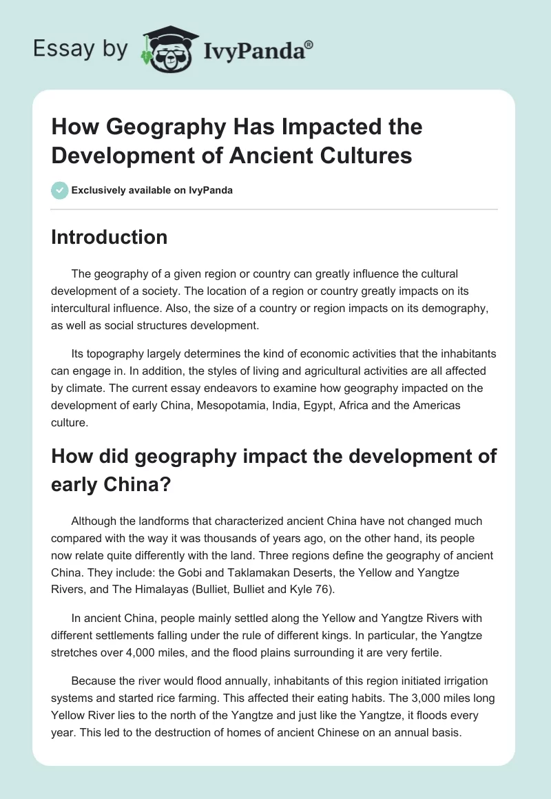 How Geography Has Impacted the Development of Ancient Cultures. Page 1