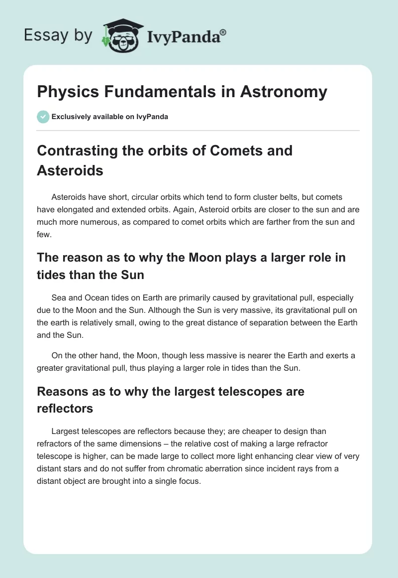 Physics Fundamentals in Astronomy. Page 1