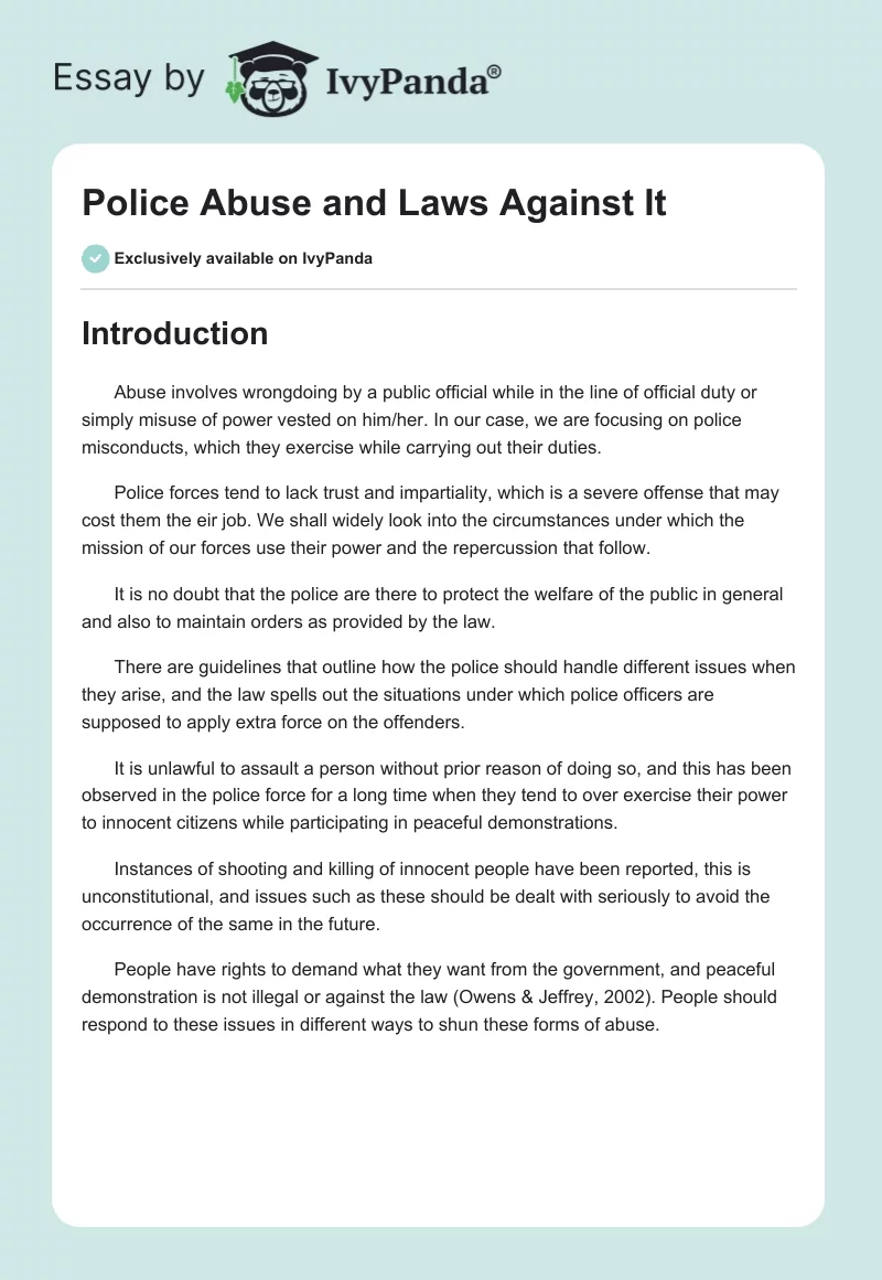 Police Abuse and Laws Against It. Page 1