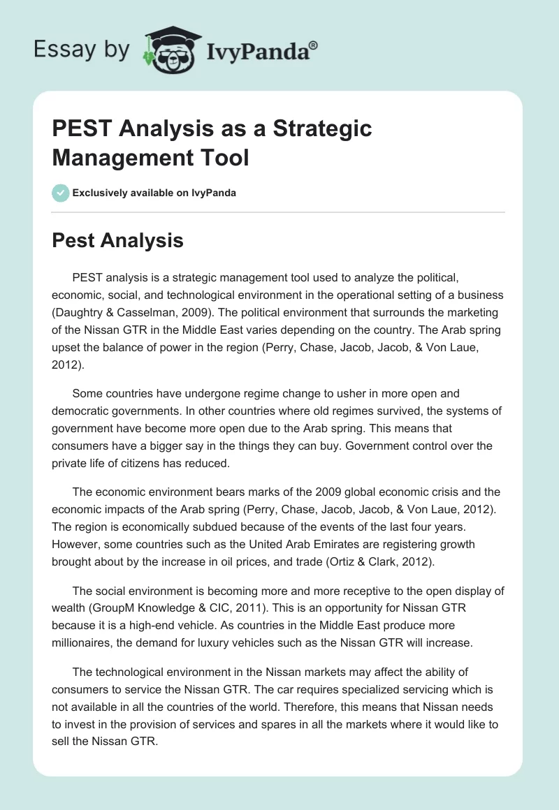 PEST Analysis as a Strategic Management Tool. Page 1