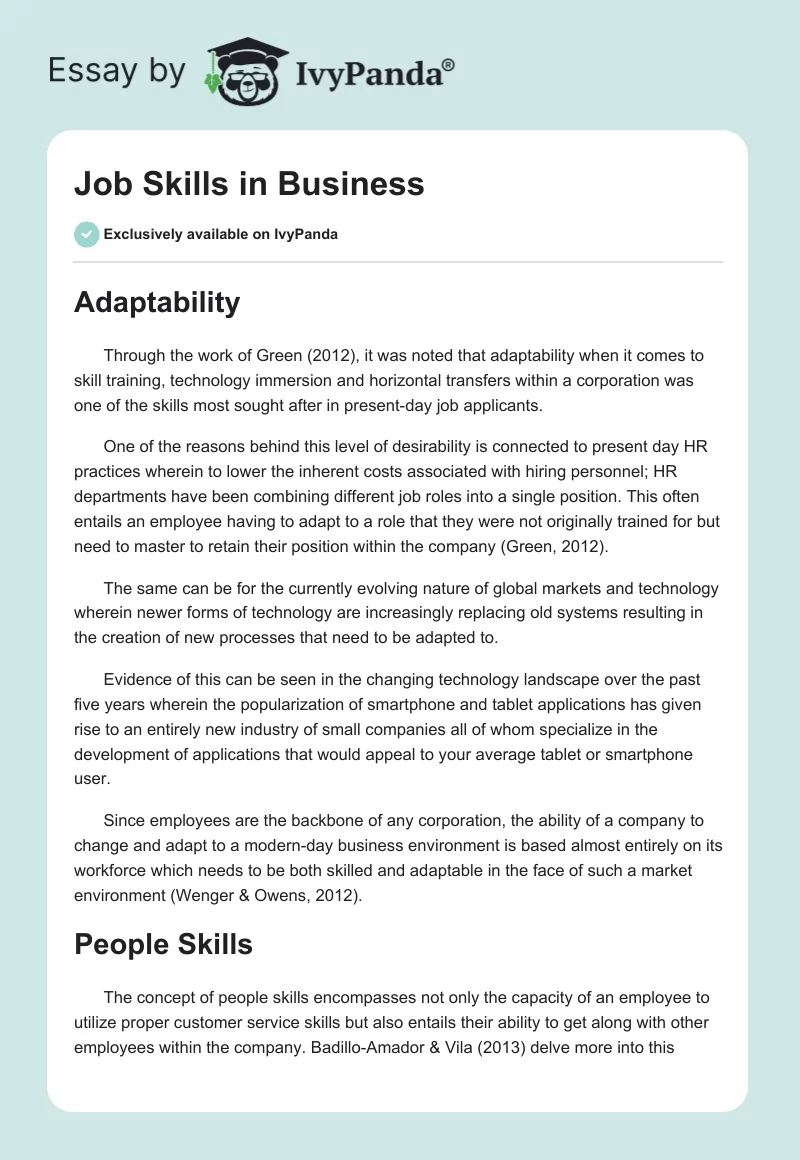 Job Skills in Business. Page 1